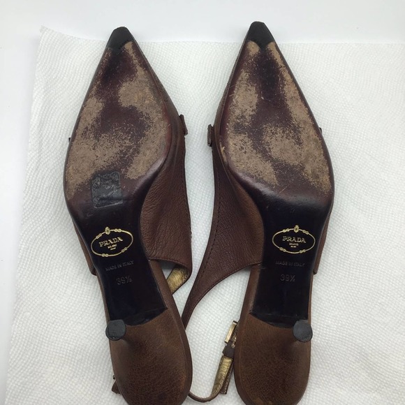 PRADA brown leather low heel strap pumps women’s size 39.5 - Picture 14 of 16